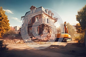 Old abandoned house demolition. Generate Ai