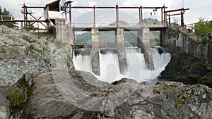 Old abandoned hydroelectric Chemal in the Altai region in Russia