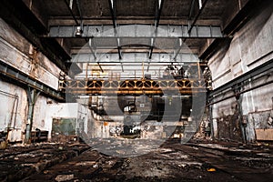 Old Abandoned industrial interior with bright light