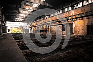 Old Abandoned industrial interior with bright light