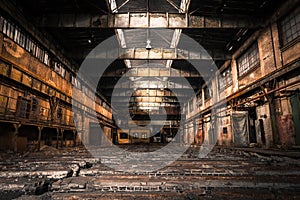 Old Abandoned industrial interior with bright light