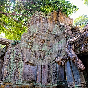 An old abandoned Khmer building, medieval architecture of Cambodia