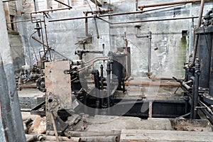 Old abandoned mining equipment inside of the Power Plant at the Kennecott Mine Alaska