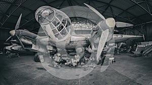 Old abandoned plane. A bomber from the Second World War. Beautiful abandoned technology.