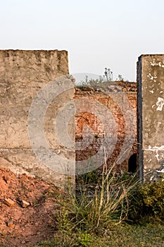 Old abandoned possessed house wall in the rural area