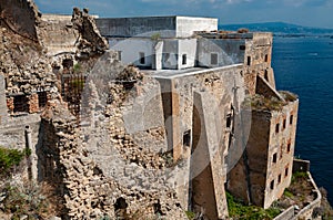 The old abandoned prison in the historic Palazzo d`Avalos on the Terra Murata cliffs, Procida Island, Italy
