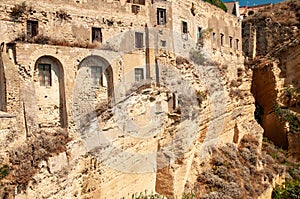 The old abandoned prison in the historic Palazzo d`Avalos on the Terra Murata cliffs, Procida Island, Italy