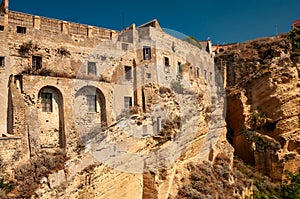 The old abandoned prison in the historic Palazzo d`Avalos on the Terra Murata cliffs, Procida Island, Italy photo