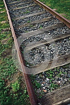 Old abandoned railroad track on the station in Bilbao city Spain