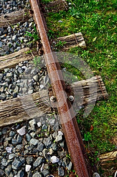 Old abandoned railroad track on the station in Bilbao city Spain