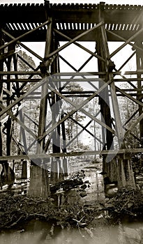 Old abandoned railroad trestle bridge