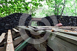 Old abandoned resort in the tropical forest in Hawaii Big Island