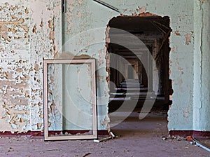 Old abandoned room of building and window frame