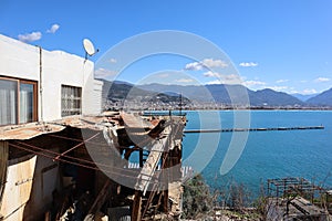 Old abandoned ruined house inside the alanya fortress in Turkey