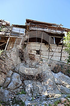 Old abandoned ruined house inside the alanya fortress in Turkey