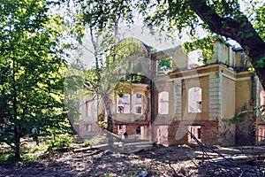 Old abandoned ruined mansion house in Kaliningrad