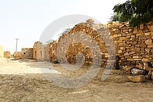 Old abandoned and ruined medieval village in the Thar desert in Rajasthan, India