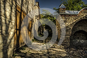 Old abandoned ruined stone streets in historic Lahic village, Azerbaijan Big Caucasus