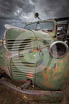 Old abandoned rusty truck wide angle shot