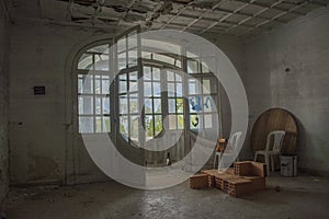 Old abandoned sanatorium, main entry photo