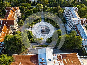 An old abandoned Sanatorium of Ordzhonikidze. Architecture of the USSR. Large beautiful empty building. Russia, Sochi, July 11,