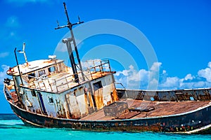 Old abandoned ship aground