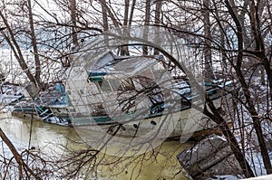 An old abandoned ship in the ice