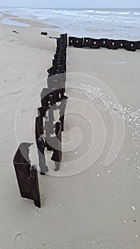 An old abandoned steel construction on the beach