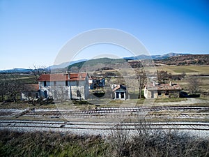 Old abandoned Train Racks, Railways. Aerial view.