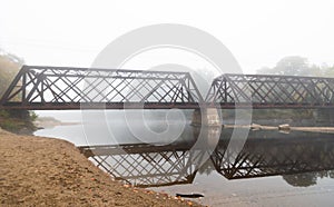 Old abandoned train tracks bridge in New Hampshire