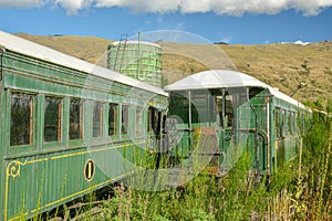 Old abandoned train with wooden carriages