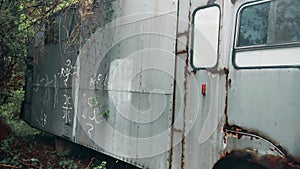 Old abandoned truck in the forest