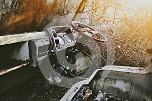 Old abandoned truck in the forest