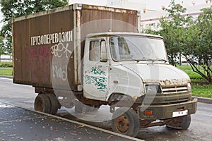 Old abandoned truck on the road