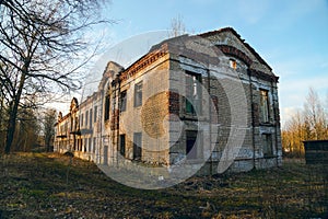 An old abandoned two-story brick building . Vsevolozhsk. Leningrad region