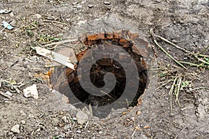 Old abandoned uncovered sewer well