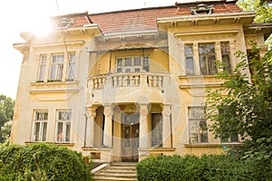 Old abandoned villa. Old abandoned house at sunrise.