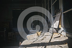 Old abandoned vintage office in old western town Bodie,