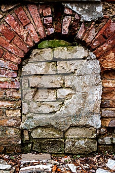 Old abandoned wall with bricked up window