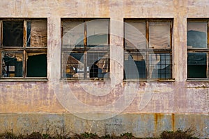 Old abandoned warehouse windows photo