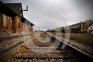 Old Abandoned Wood Train Station in the Middle of Nowhere of America