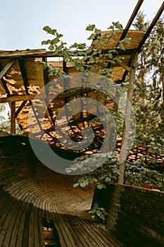 Old and abandoned wooden bobsleigh and luge track in Murjani, Latvia