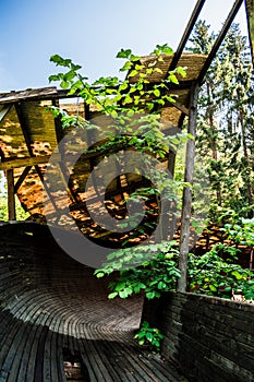 Old and abandoned wooden bobsleigh and luge track in Murjani, Latvia