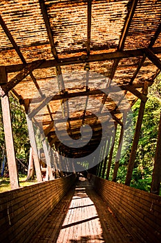 Old and abandoned wooden bobsleigh and luge track in Murjani, Latvia