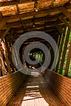 Old and abandoned wooden bobsleigh and luge track in Murjani, Latvia