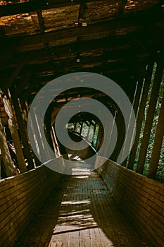 Old and abandoned wooden bobsleigh and luge track in Murjani, Latvia