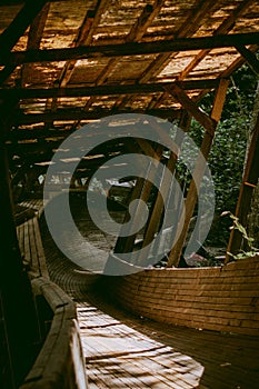 Old and abandoned wooden bobsleigh and luge track in Murjani, Latvia