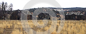 Old abandoned wooden houses, 18th century vintage farm