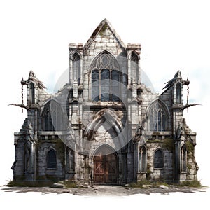 Old abbey isolated on white created with Generative AI. Historical medieval building.