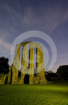 Old abbey ruins at night